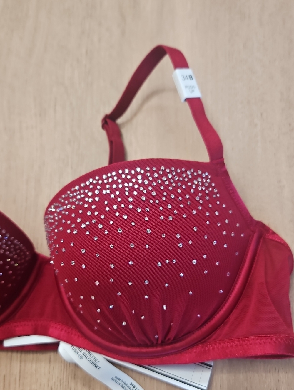 PINK WINK Push Up Balconette Bra Shimmer Mesh Red Lacquer 34B Victoria's Secret - Picture 4 of 11